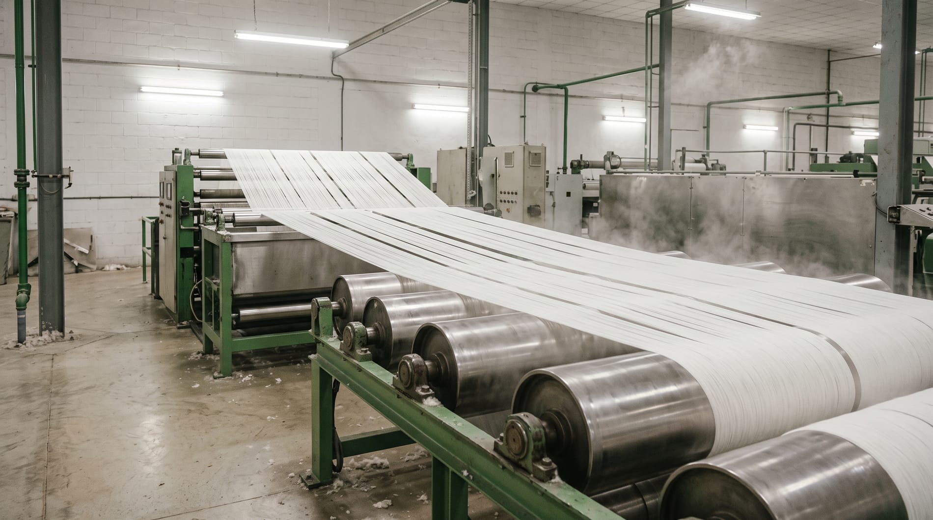 Warp yarn passing over the drying cylinders of a sizing machine
